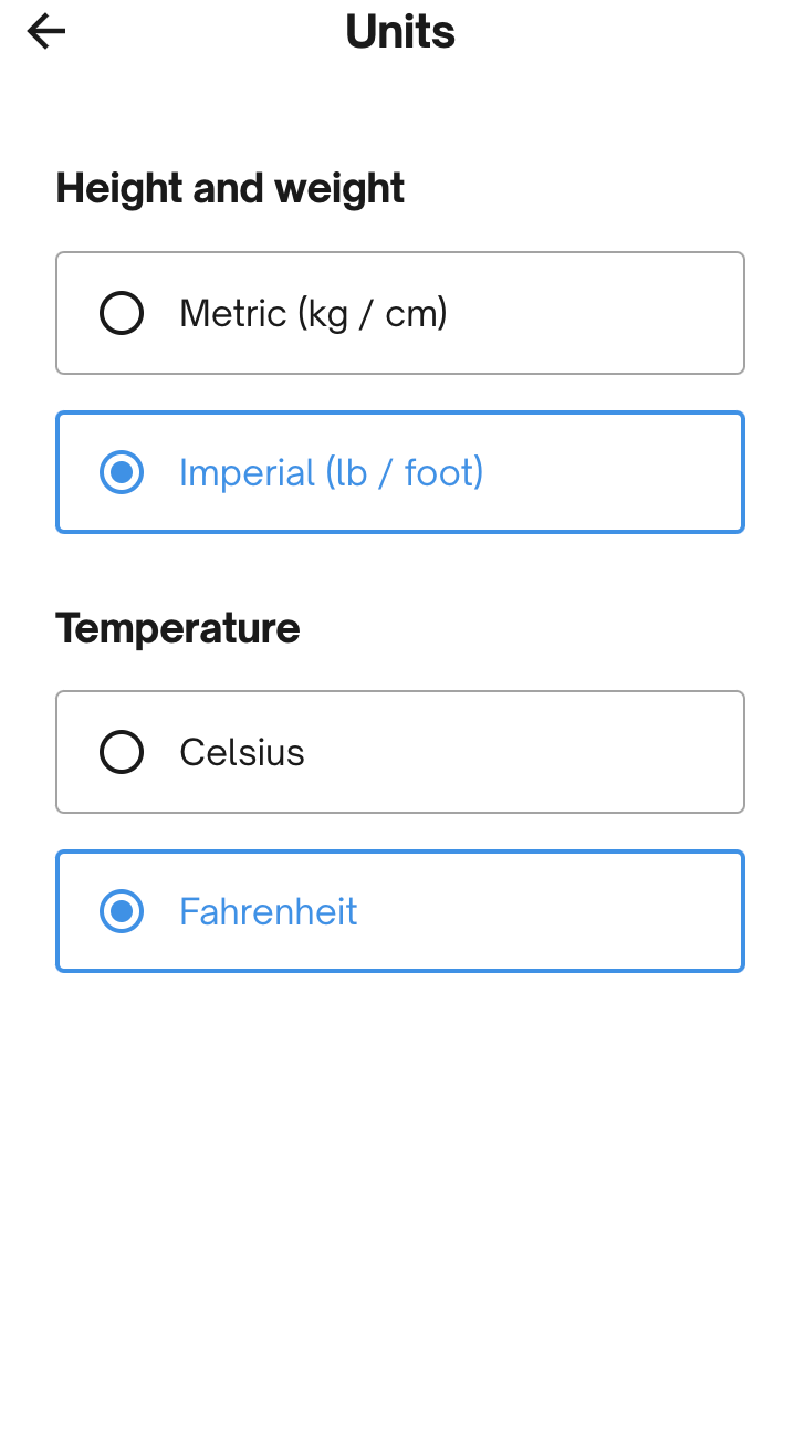 How to change units in the app – Customer Support, Contact Us